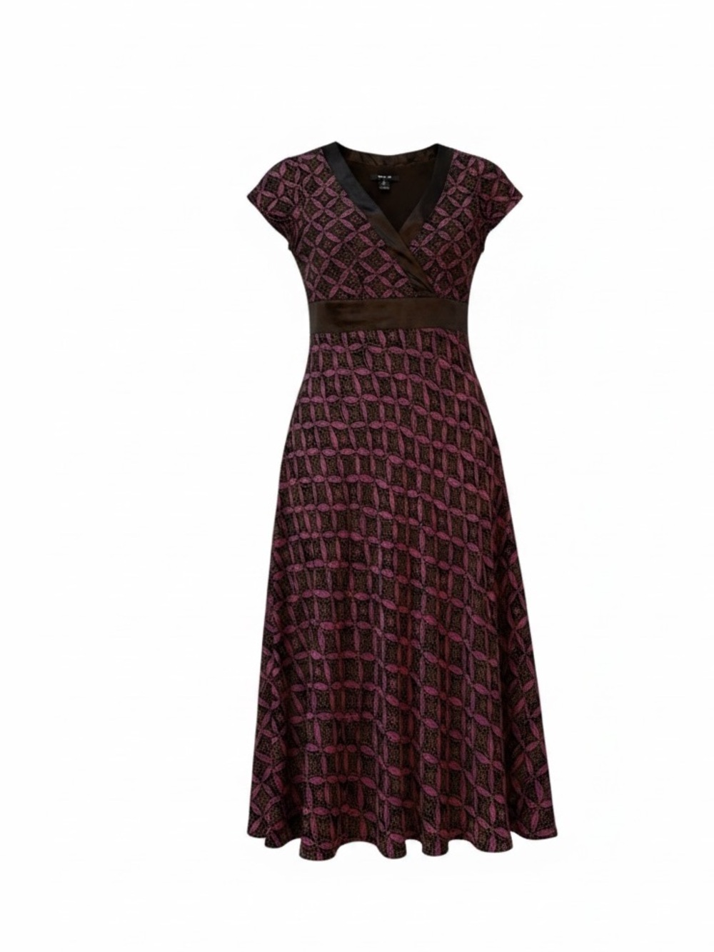 Y2K Empire Waist Babydoll Midi Dress Cap Sleeve Satin Tie Back Whimsygoth